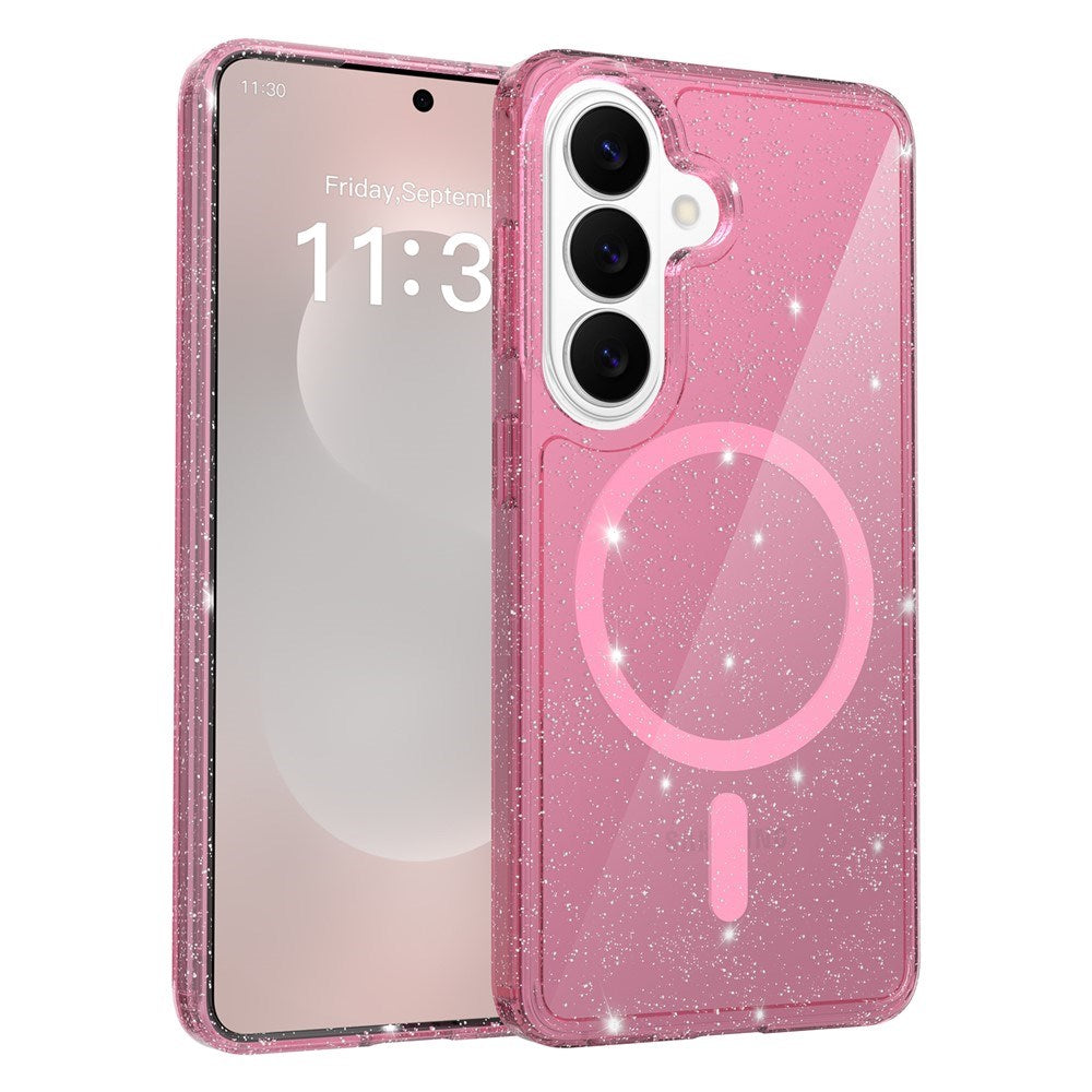 Samsung Galaxy S26 EIDERWOOD Magnetiskt Plast Glitter Skal - MagSafe Kompatibel - Genomskinlig / Rosa