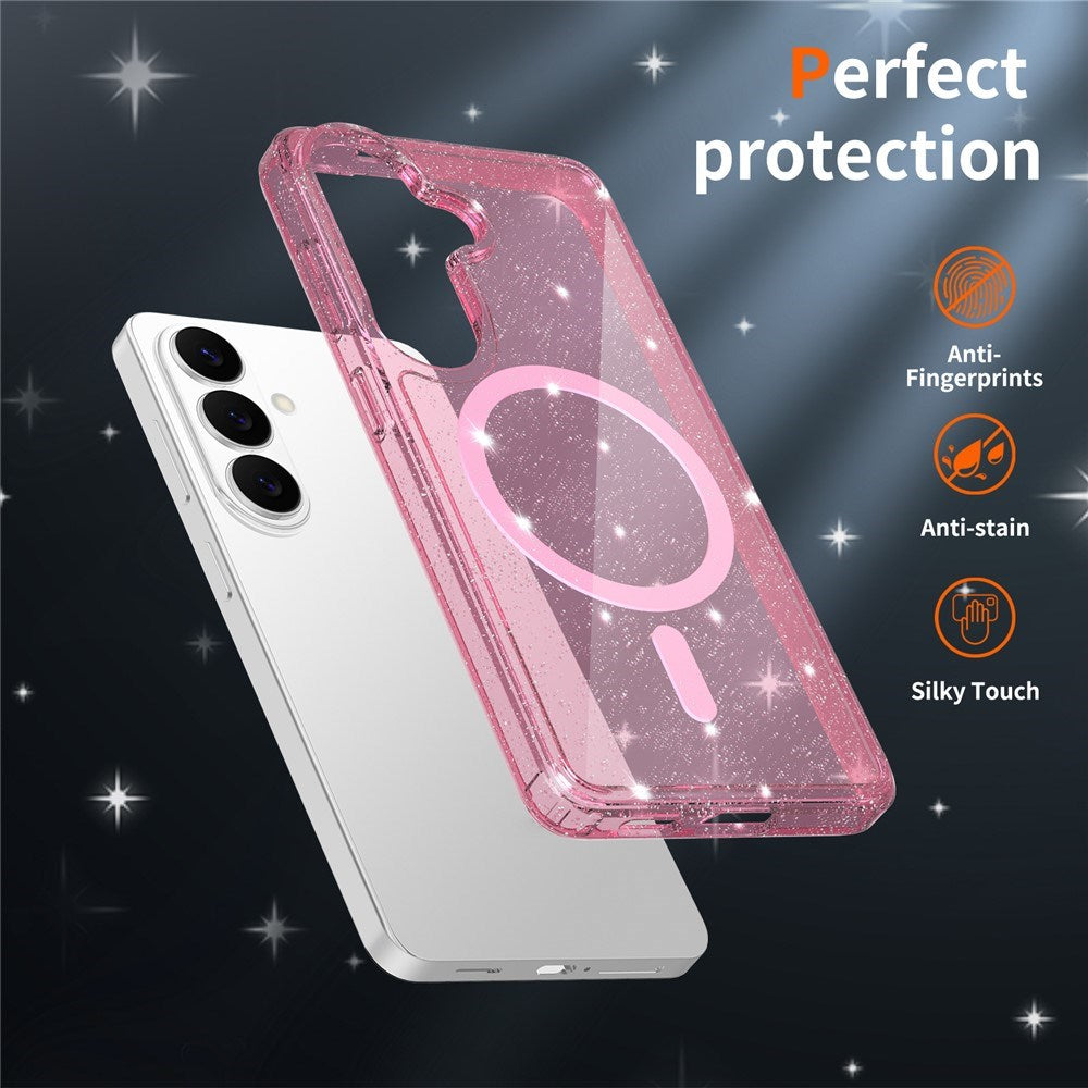 Samsung Galaxy S26 EIDERWOOD Magnetiskt Plast Glitter Skal - MagSafe Kompatibel - Genomskinlig / Rosa