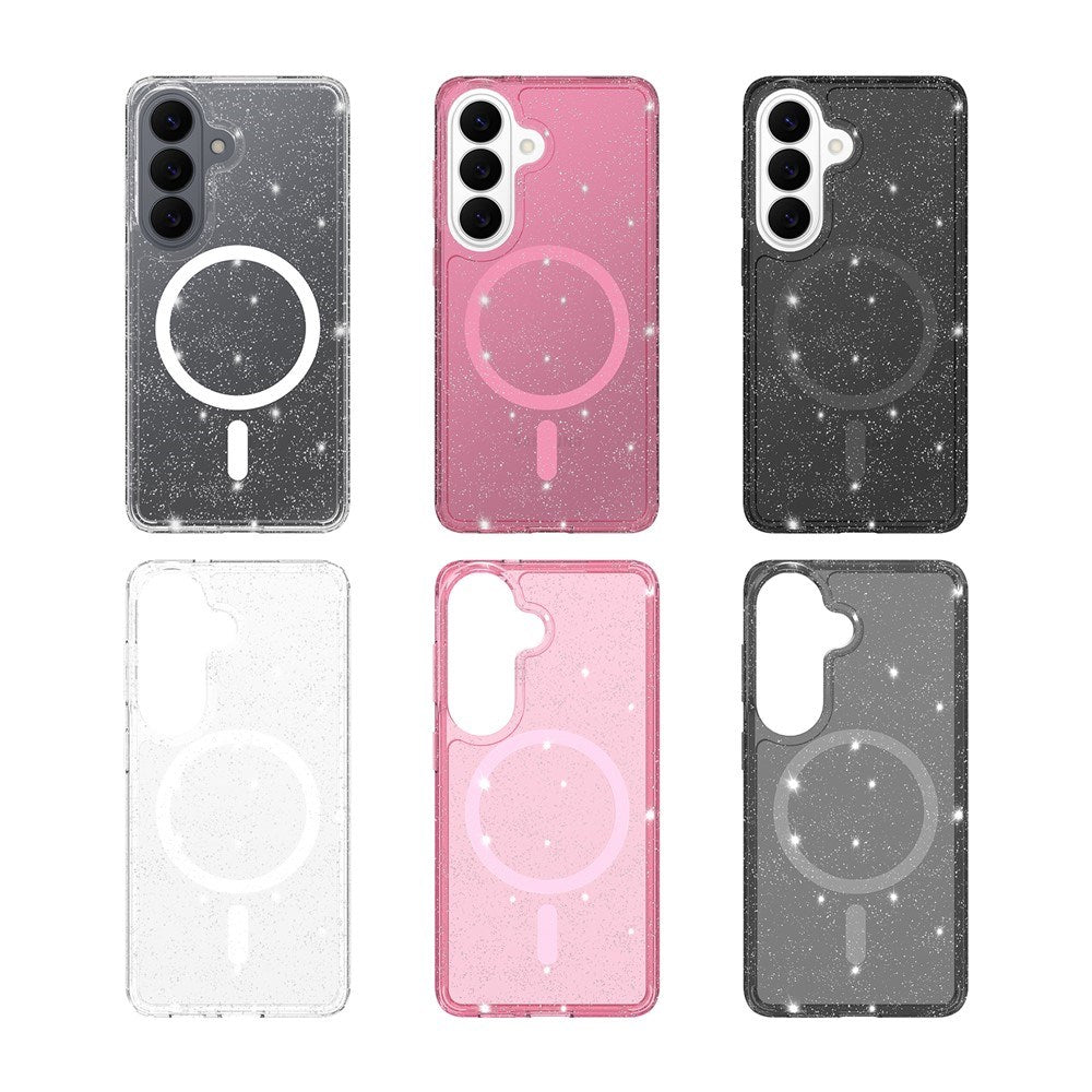 Samsung Galaxy S26 EIDERWOOD Magnetiskt Plast Glitter Skal - MagSafe Kompatibel - Genomskinlig / Rosa