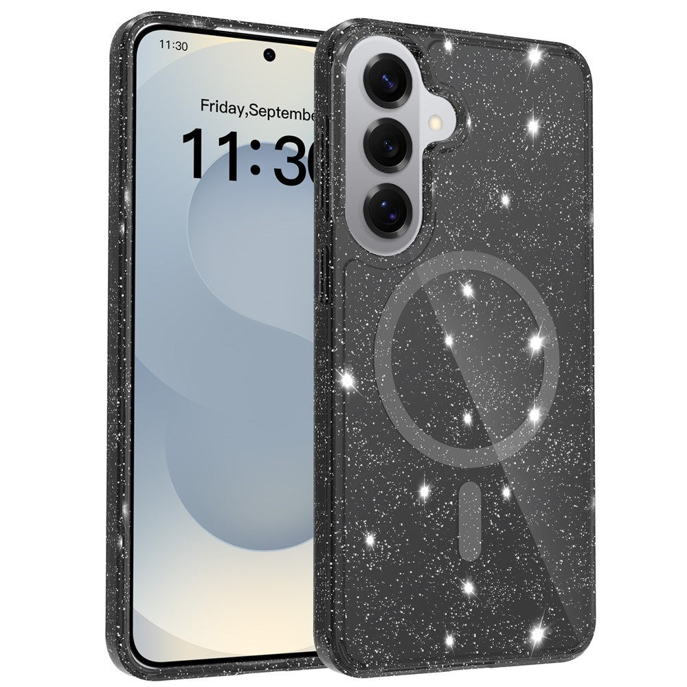 Samsung Galaxy S26+ (Plus) EIDERWOOD Magnetiskt Plast Glitter Skal - MagSafe Kompatibel - Genomskinlig / Svart