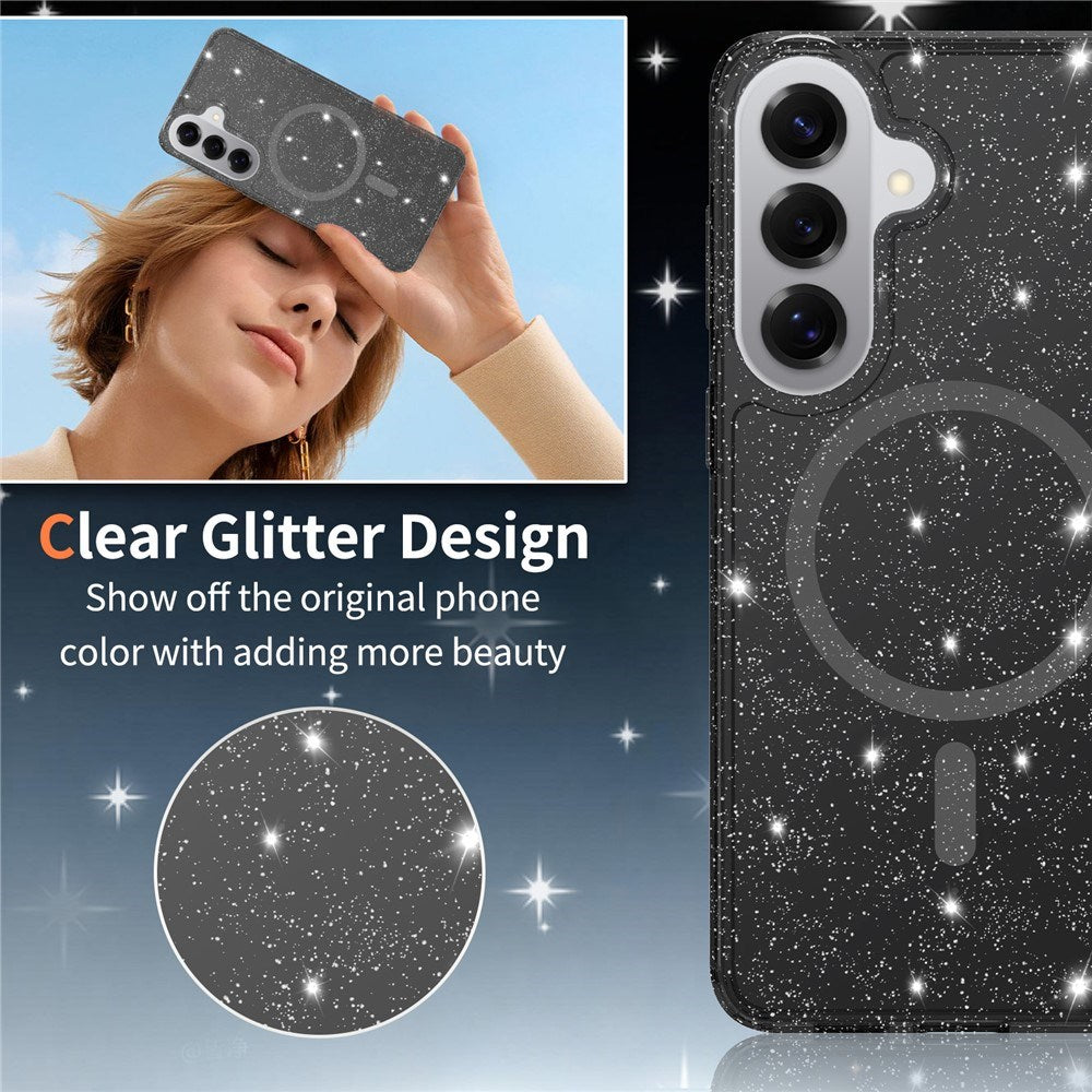 Samsung Galaxy S26+ (Plus) EIDERWOOD Magnetiskt Plast Glitter Skal - MagSafe Kompatibel - Genomskinlig / Svart