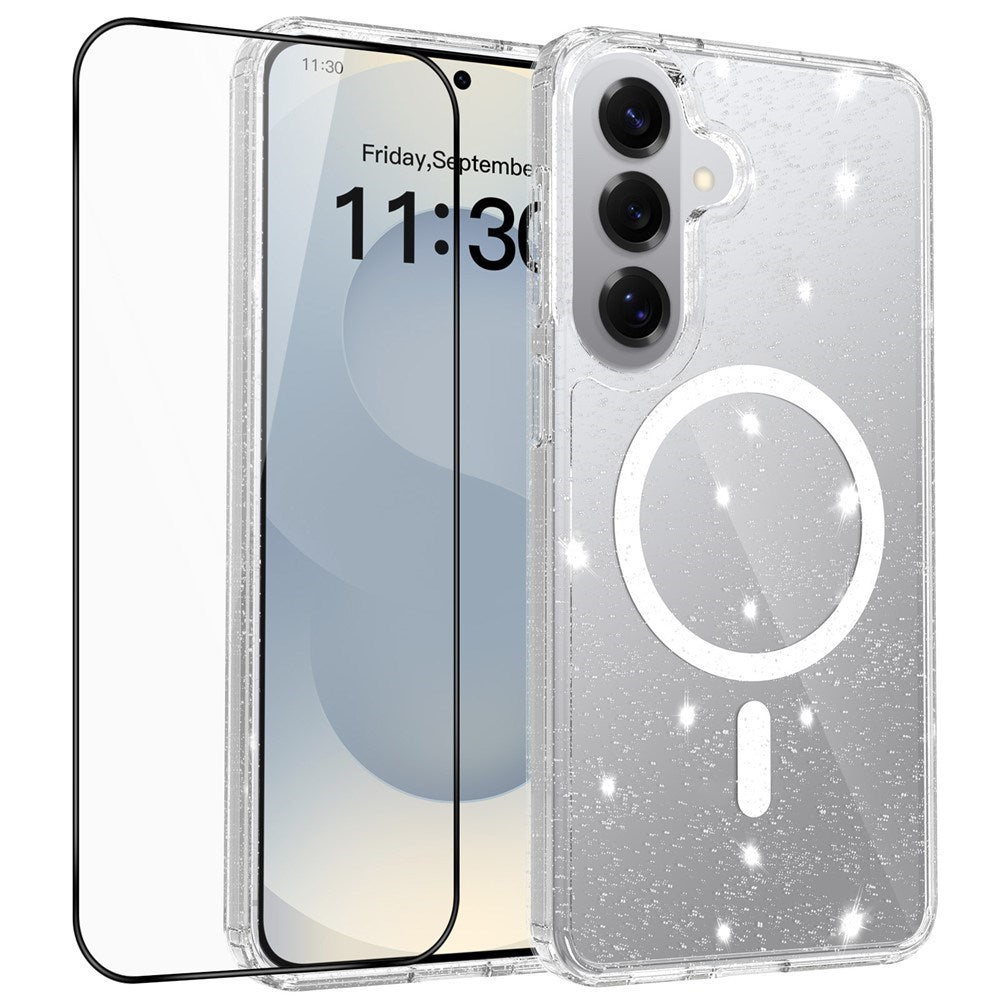 Samsung Galaxy S26+ (Plus) EIDERWOOD Magnetiskt Plast Glitter Skal m. Skärmskyddsglas – MagSafe Kompatibel – Genomskinlig
