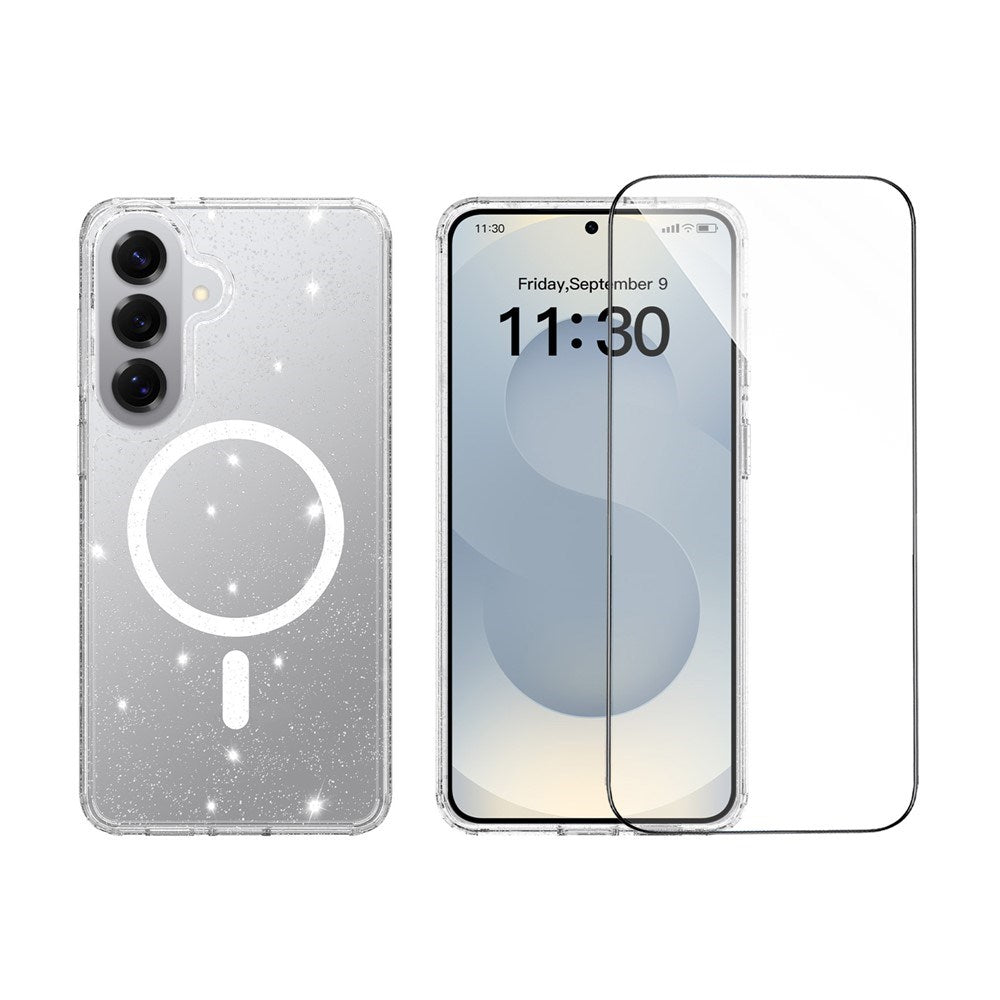 Samsung Galaxy S26+ (Plus) EIDERWOOD Magnetiskt Plast Glitter Skal m. Skärmskyddsglas – MagSafe Kompatibel – Genomskinlig