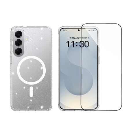 Samsung Galaxy S26+ (Plus) EIDERWOOD Magnetiskt Plast Glitter Skal m. Skärmskyddsglas – MagSafe Kompatibel – Genomskinlig