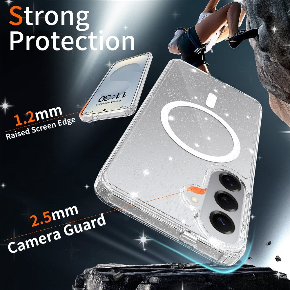 Samsung Galaxy S26+ (Plus) EIDERWOOD Magnetiskt Plast Glitter Skal m. Skärmskyddsglas – MagSafe Kompatibel – Genomskinlig