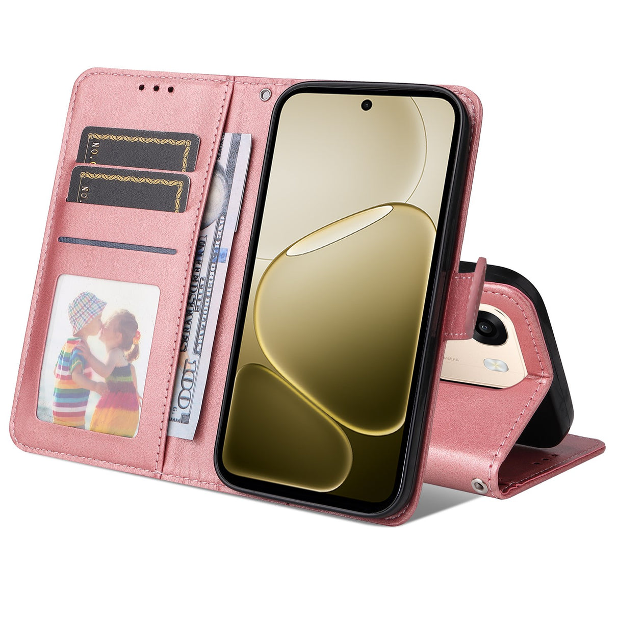 OPPO A6x EIDERWOOD Konstläder Fodral med Kortfack & Stativfunktion - Rosa