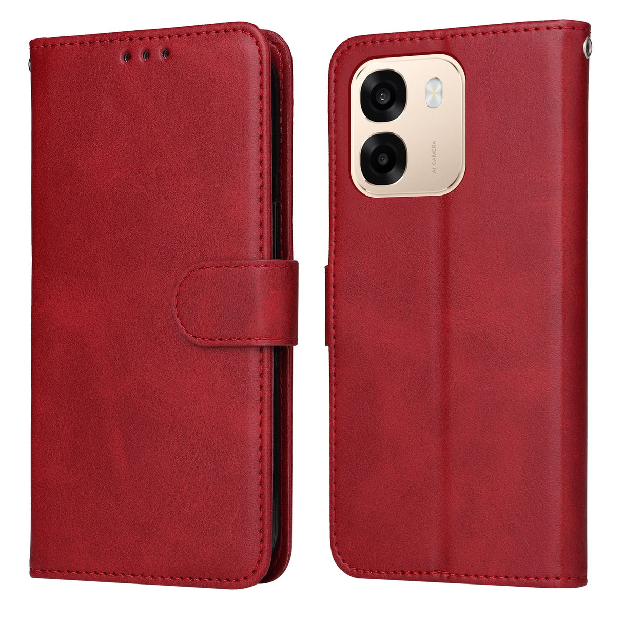 OPPO A6x EIDERWOOD Konstläder Fodral med Kortfack & Stativfunktion - Röd