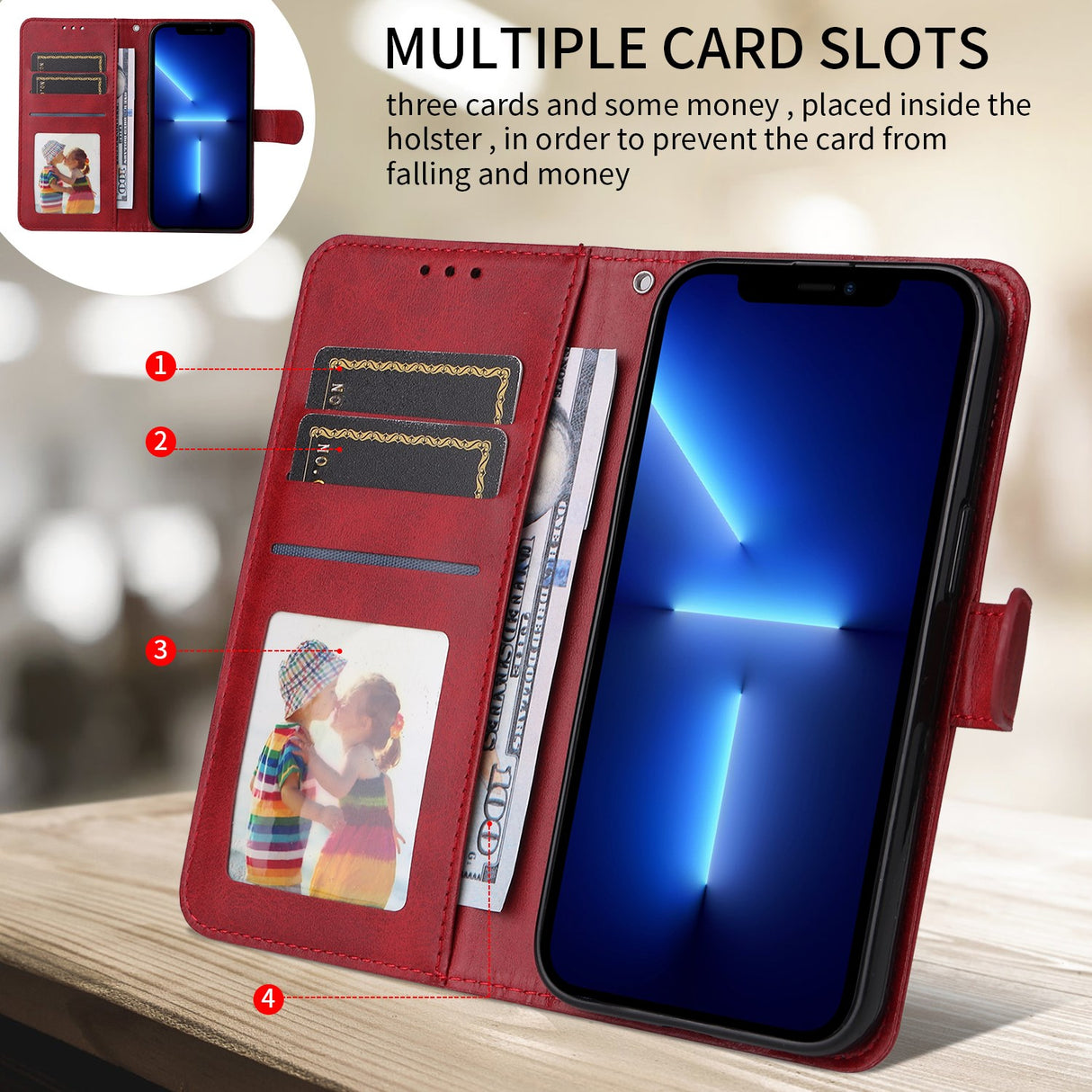 OPPO A6x EIDERWOOD Konstläder Fodral med Kortfack & Stativfunktion - Röd