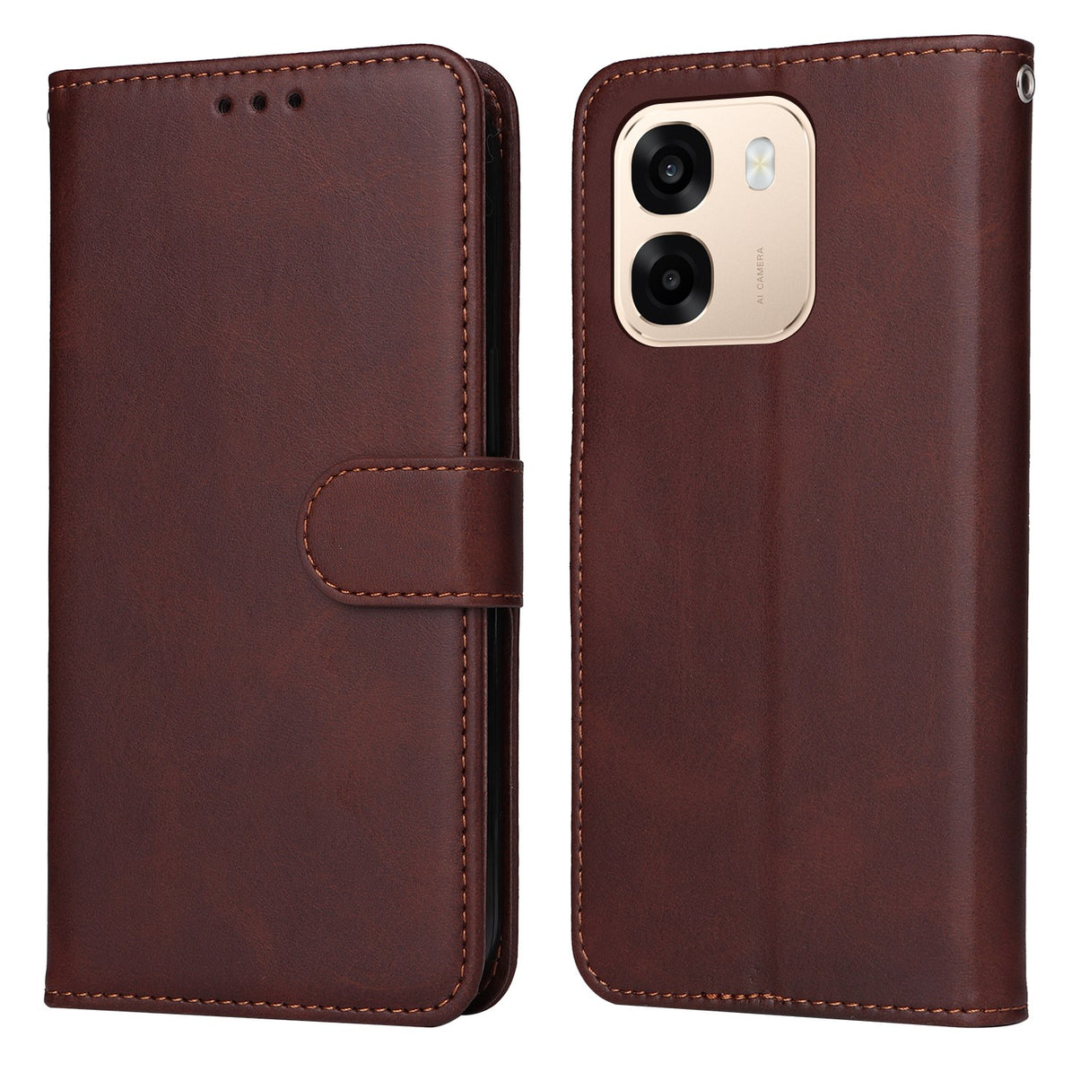 OPPO A6x EIDERWOOD Konstläder Fodral med Kortfack & Stativfunktion - Brun