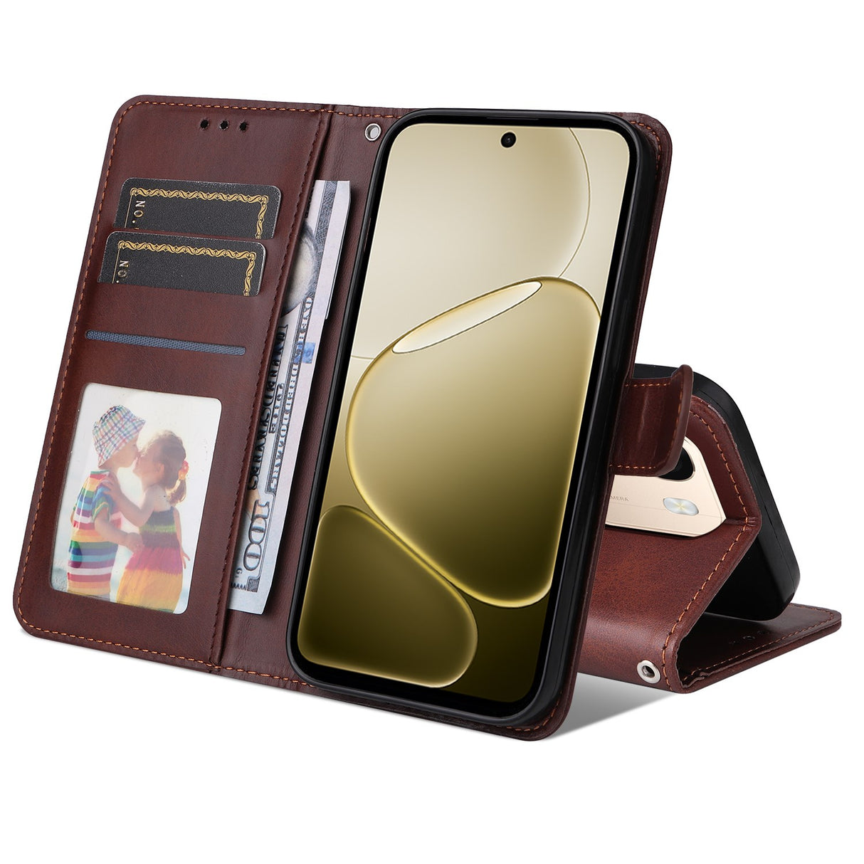 OPPO A6x EIDERWOOD Konstläder Fodral med Kortfack & Stativfunktion - Brun