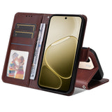 OPPO A6x EIDERWOOD Konstläder Fodral med Kortfack & Stativfunktion - Brun