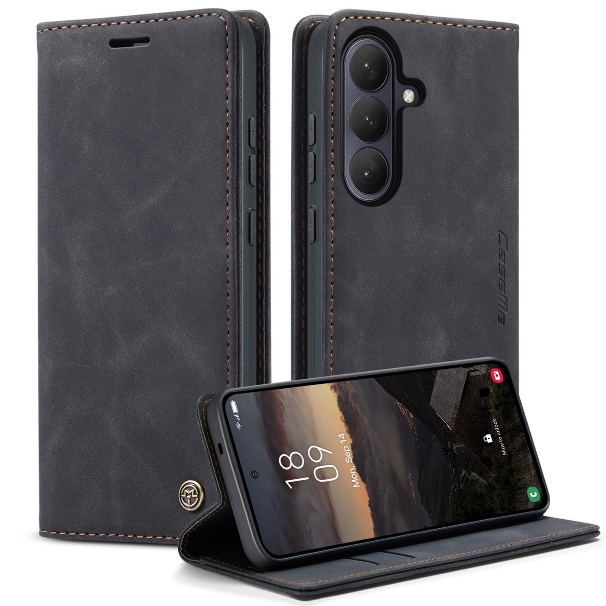 Samsung Galaxy S26 CASEME Konstläder Fodral m. Stativfunktion & Korthållare - Svart