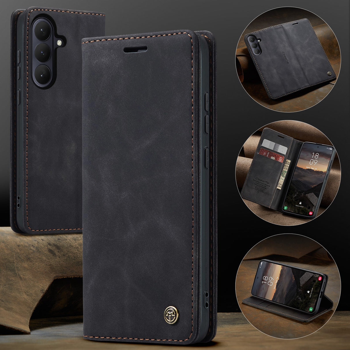 Samsung Galaxy S26 CASEME Konstläder Fodral m. Stativfunktion & Korthållare - Svart