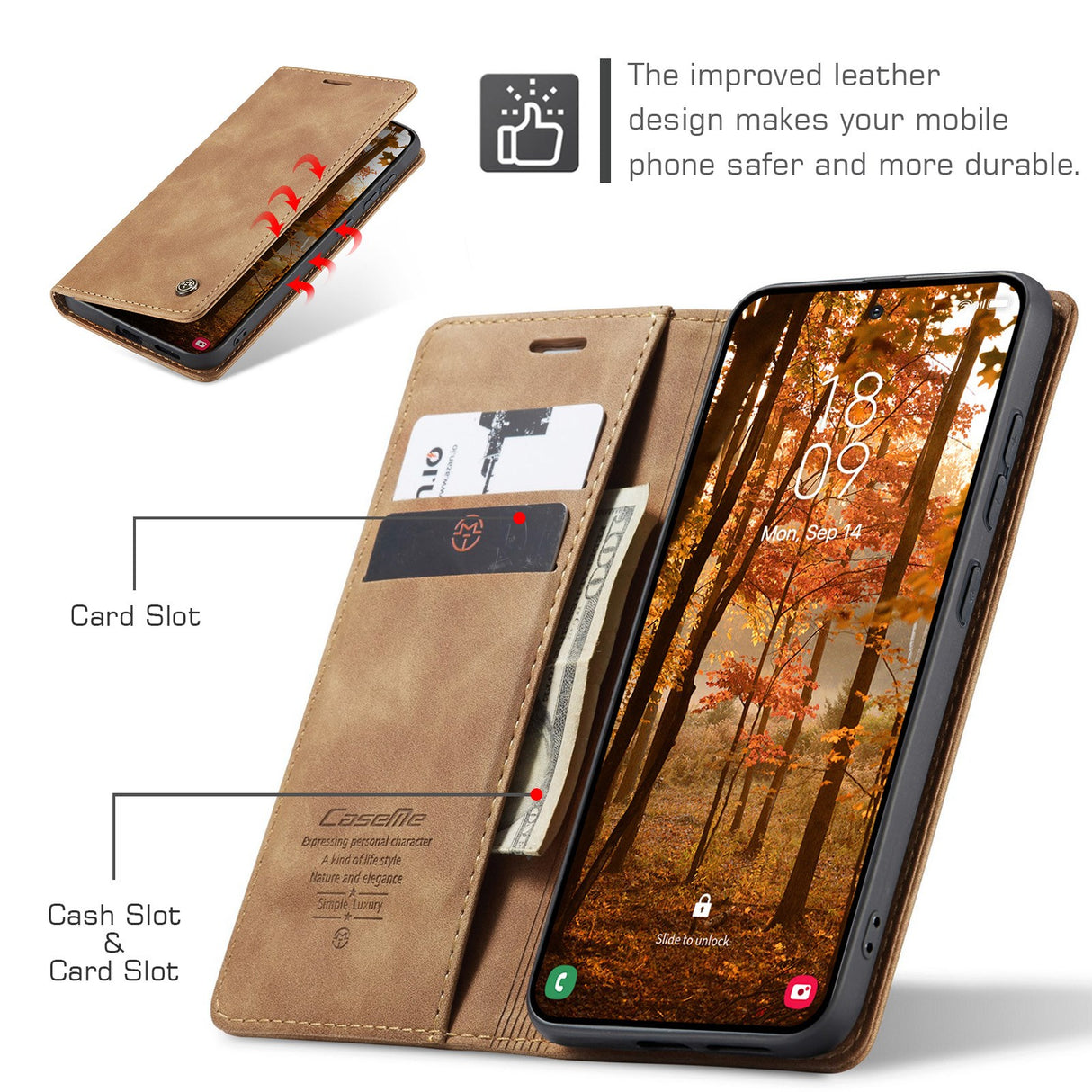 Samsung Galaxy S26 CASEME Konstläder Fodral m. Stativfunktion & Korthållare - Ljusbrun