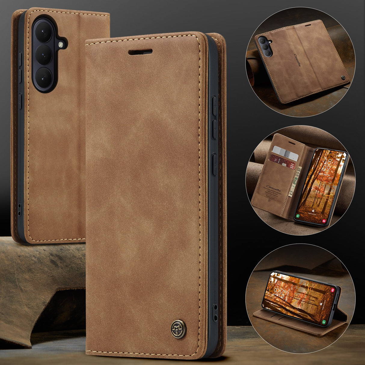 Samsung Galaxy S26 CASEME Konstläder Fodral m. Stativfunktion & Korthållare - Ljusbrun