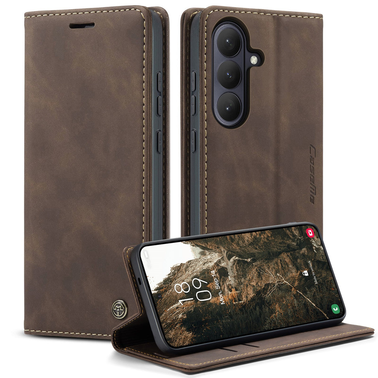 Samsung Galaxy S26 CASEME Konstläder Fodral m. Stativfunktion & Korthållare - Brun