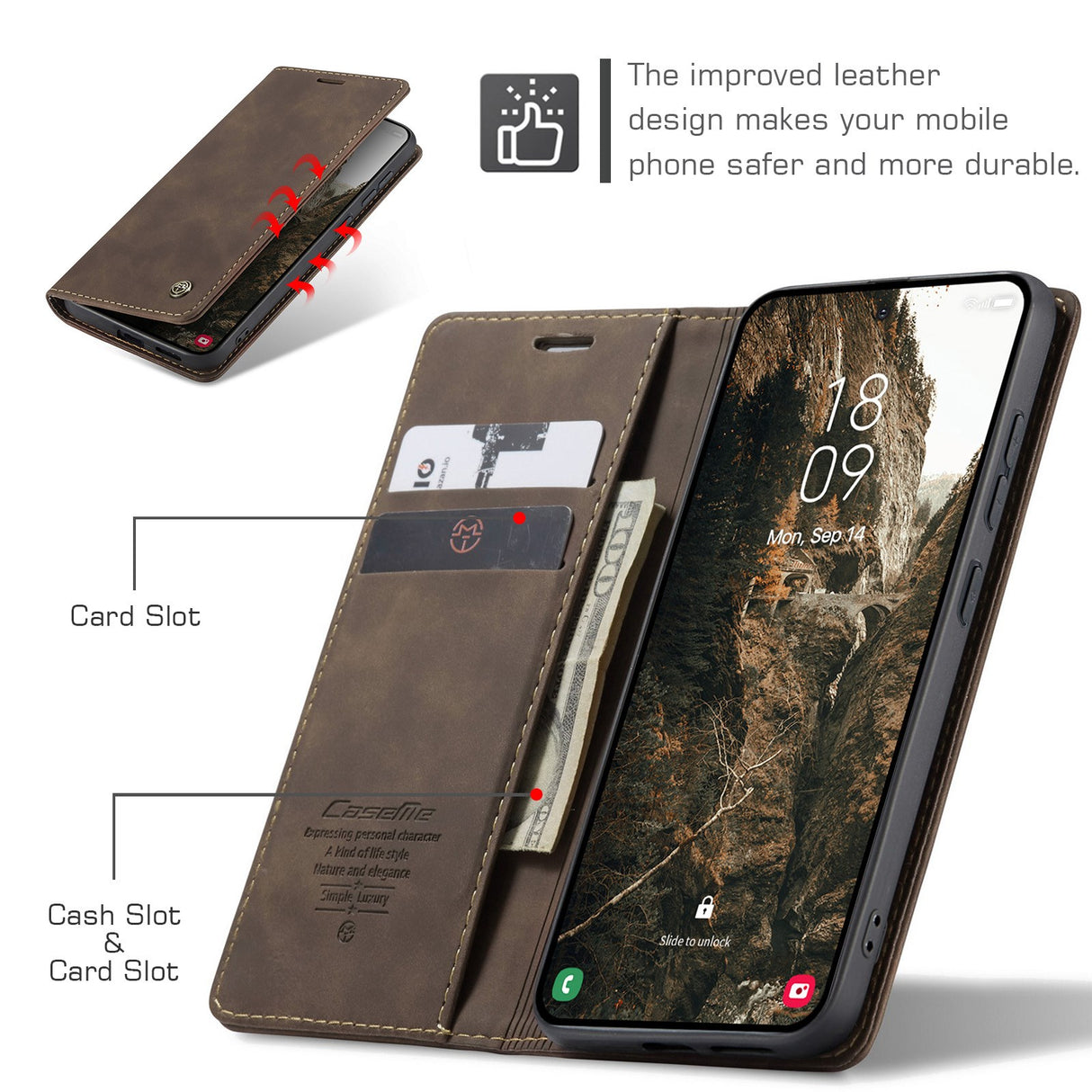 Samsung Galaxy S26 CASEME Konstläder Fodral m. Stativfunktion & Korthållare - Brun