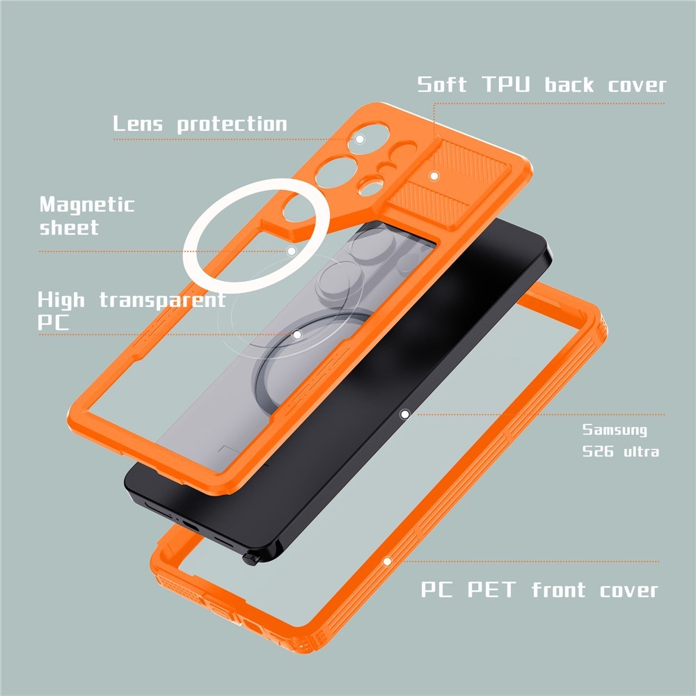 Samsung Galaxy S26 Ultra Redpebber Vattentätt Hybrid Plast Skal – MagSafe Kompatibel – Orange