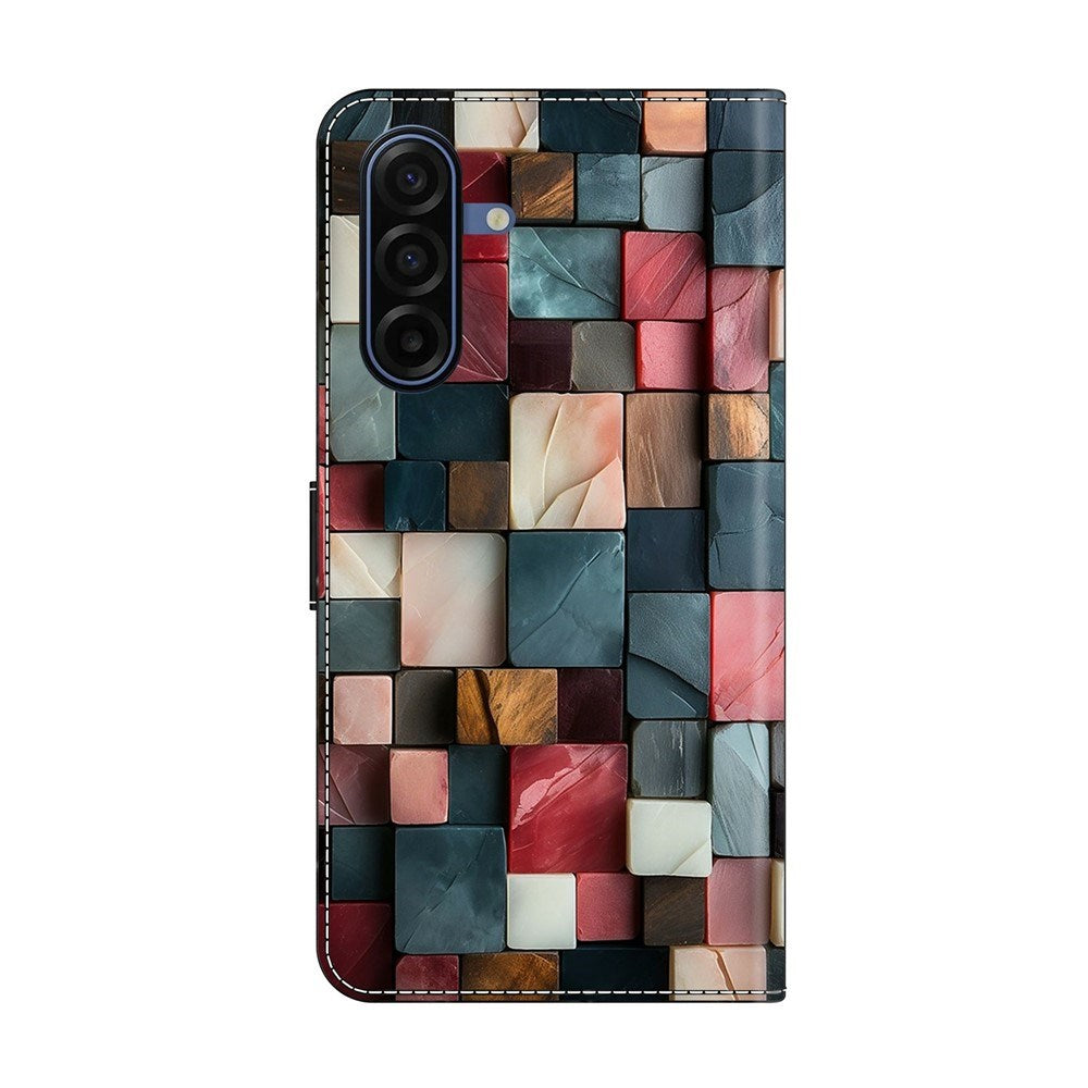 Samsung Galaxy A37 EIDERWOOD Konstläder Fodral med Inbyggd Korthållare & Stativfunktion - Färgglada Rutor