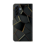 Samsung Galaxy A57 EIDERWOOD Konstläder Fodral med Inbyggd Korthållare & Stativfunktion - Svart / Guld
