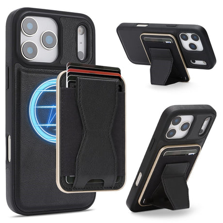 iPhone 17 Pro EIDERWOOD Konstläder Bakside Skal m. Korthållare & Stativfunktion - MagSafe Kompatibel - Svart