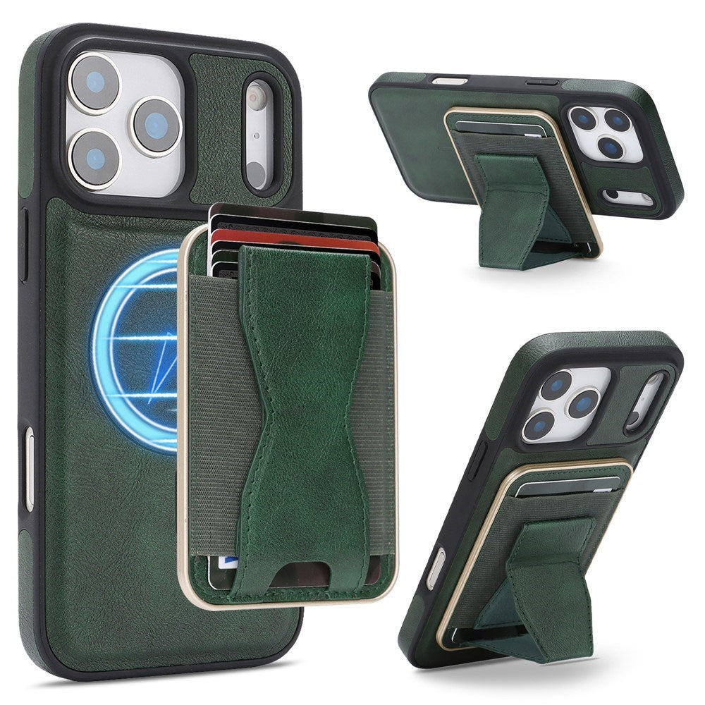 iPhone 17 Pro EIDERWOOD Konstläder Bakside Skal m. Korthållare & Stativfunktion - MagSafe Kompatibel - Grön