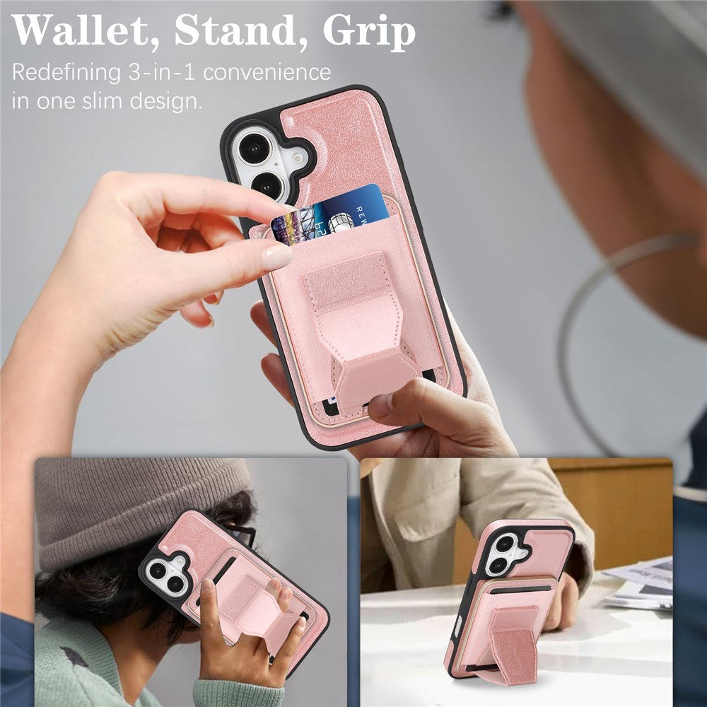 iPhone 17 EIDERWOOD Konstläder Bakside Skal m. Korthållare & Stativfunktion - MagSafe Kompatibel - Rosa