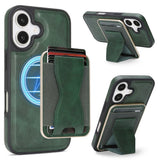 iPhone 17 EIDERWOOD Konstläder Bakside Skal m. Korthållare & Stativfunktion - MagSafe Kompatibel - Grön