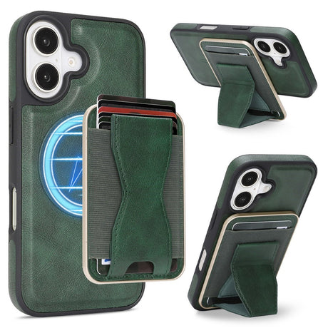 iPhone 17 EIDERWOOD Konstläder Bakside Skal m. Korthållare & Stativfunktion - MagSafe Kompatibel - Grön
