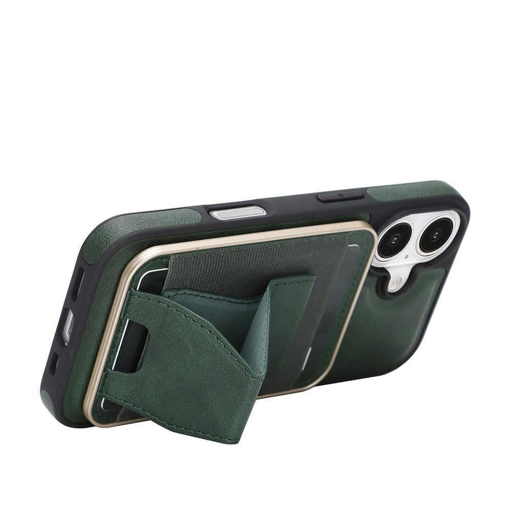 iPhone 17 EIDERWOOD Konstläder Bakside Skal m. Korthållare & Stativfunktion - MagSafe Kompatibel - Grön