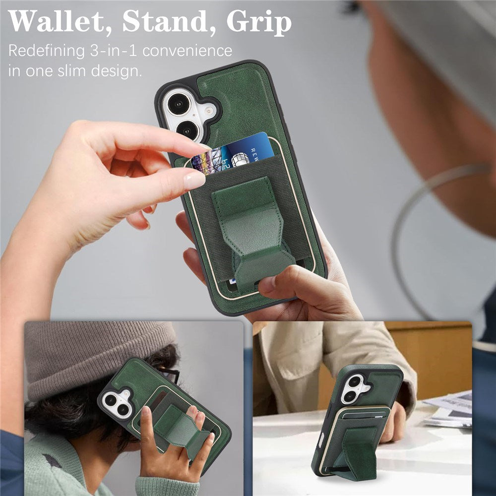 iPhone 17 EIDERWOOD Konstläder Bakside Skal m. Korthållare & Stativfunktion - MagSafe Kompatibel - Grön