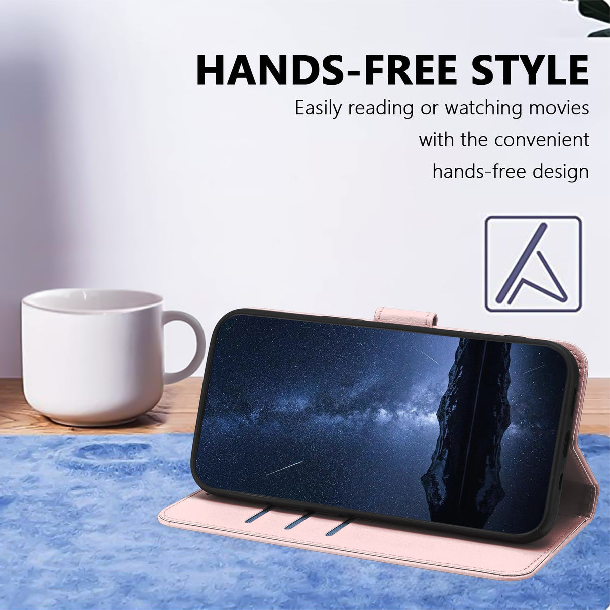 Xiaomi Redmi A7 Pro EIDERWOOD Konstläder Fodral m. Korthållare & Stativfunktion - Rose Gold