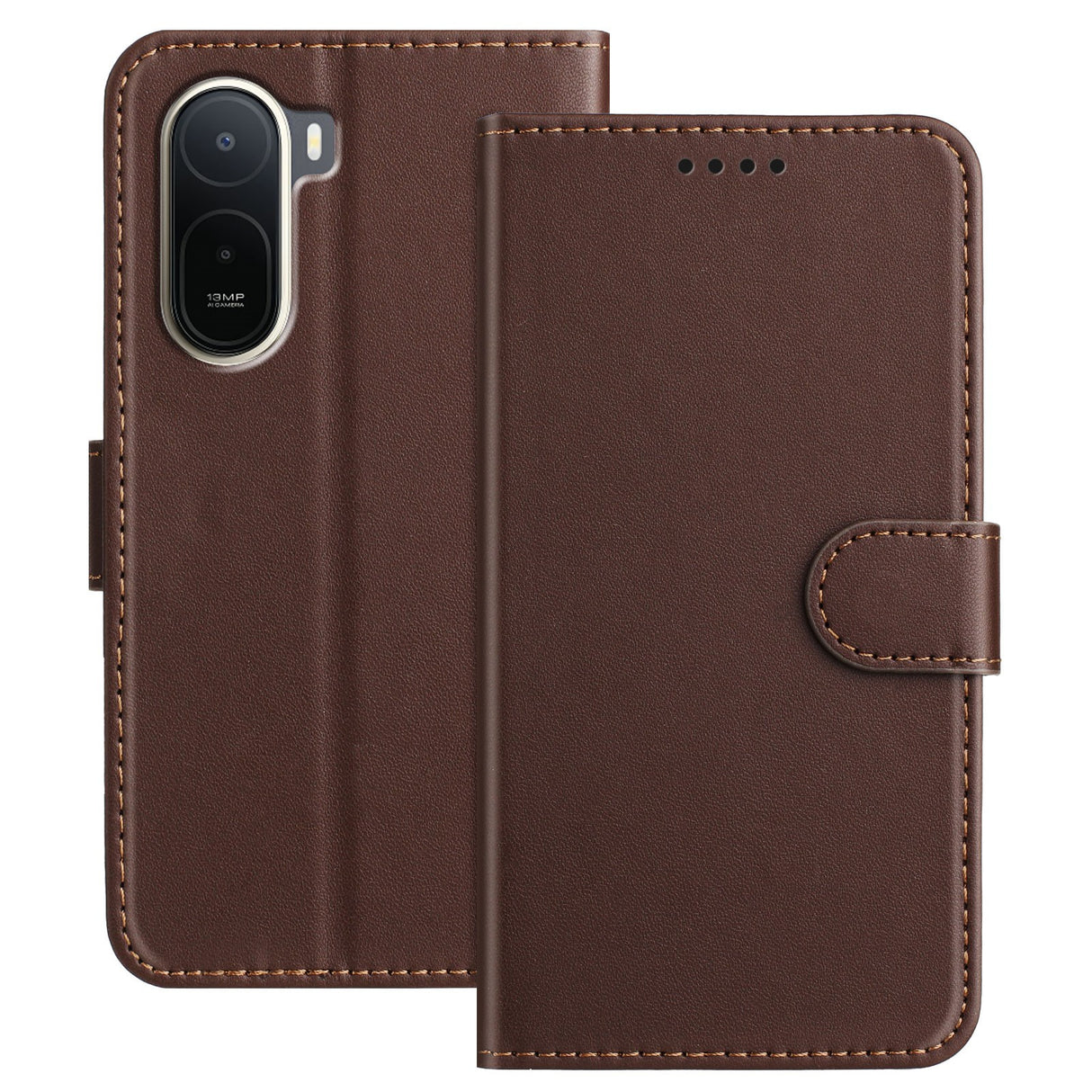Xiaomi Redmi A7 Pro EIDERWOOD Konstläder Fodral m. Korthållare & Stativfunktion - Brun
