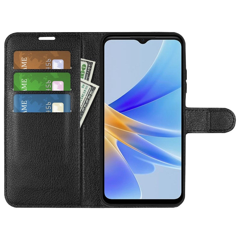 OPPO A17 EIDERWOOD Konstläder Fodral m. Korthållare & Ställfunktion - Svart