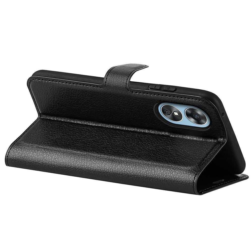OPPO A17 EIDERWOOD Konstläder Fodral m. Korthållare & Ställfunktion - Svart