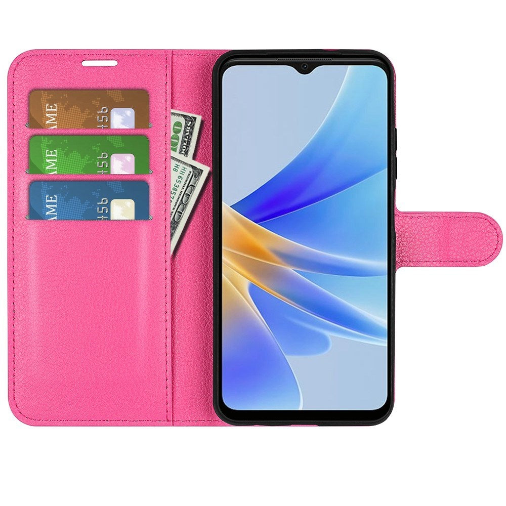 OPPO A17 EIDERWOOD Konstläder Fodral m. Korthållare & Ställfunktion - Pink