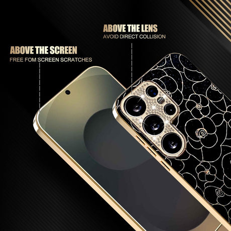 Samsung Galaxy S26 Ultra EIDERWOOD Hybrid Plast Skal m. Blommor & Diamant Kamera - Svart