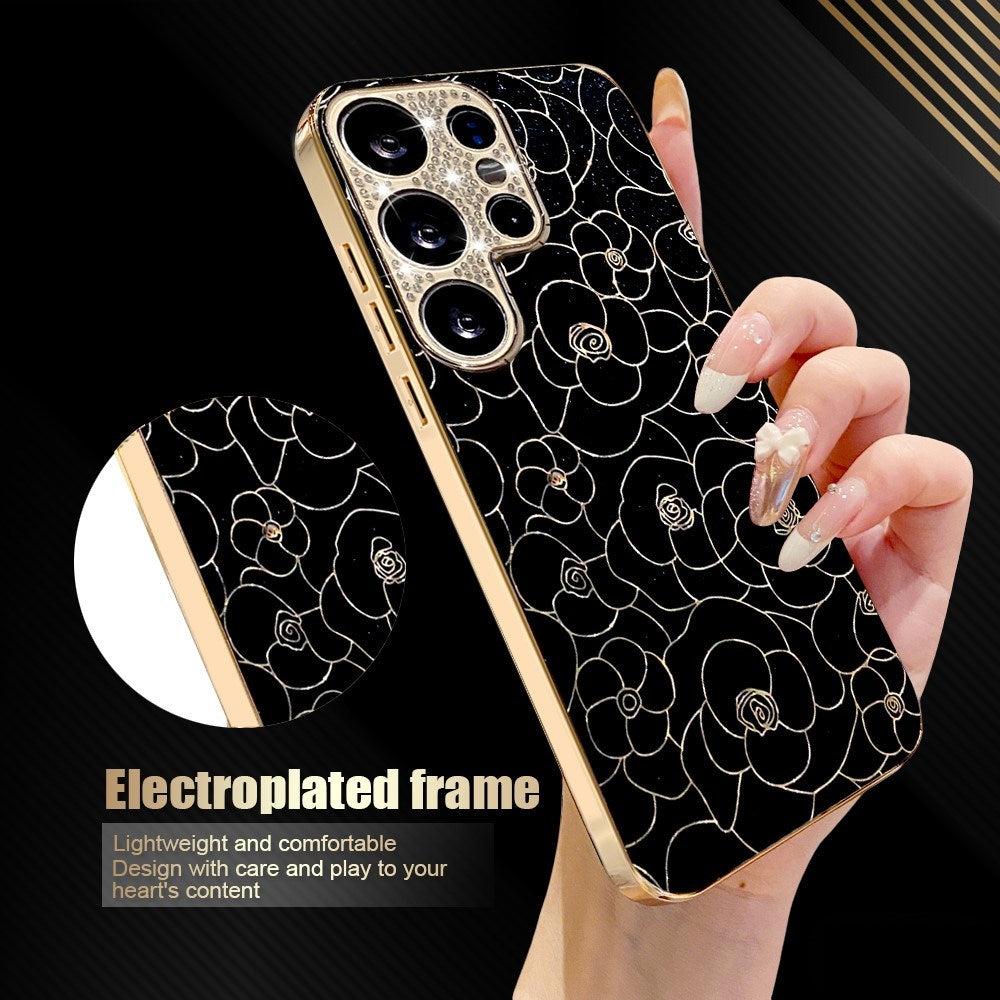 Samsung Galaxy S26 Ultra EIDERWOOD Hybrid Plast Skal m. Blommor & Diamant Kamera - Svart