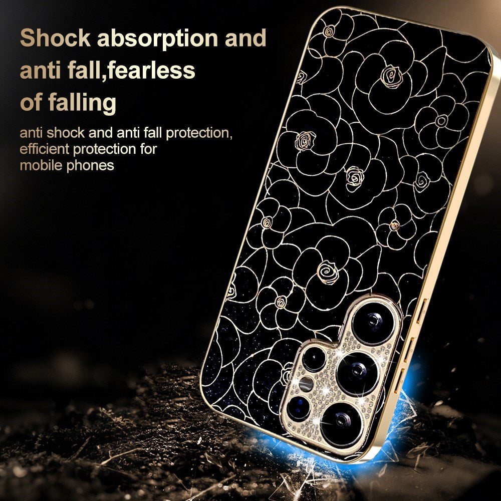 Samsung Galaxy S26 Ultra EIDERWOOD Hybrid Plast Skal m. Blommor & Diamant Kamera - Svart