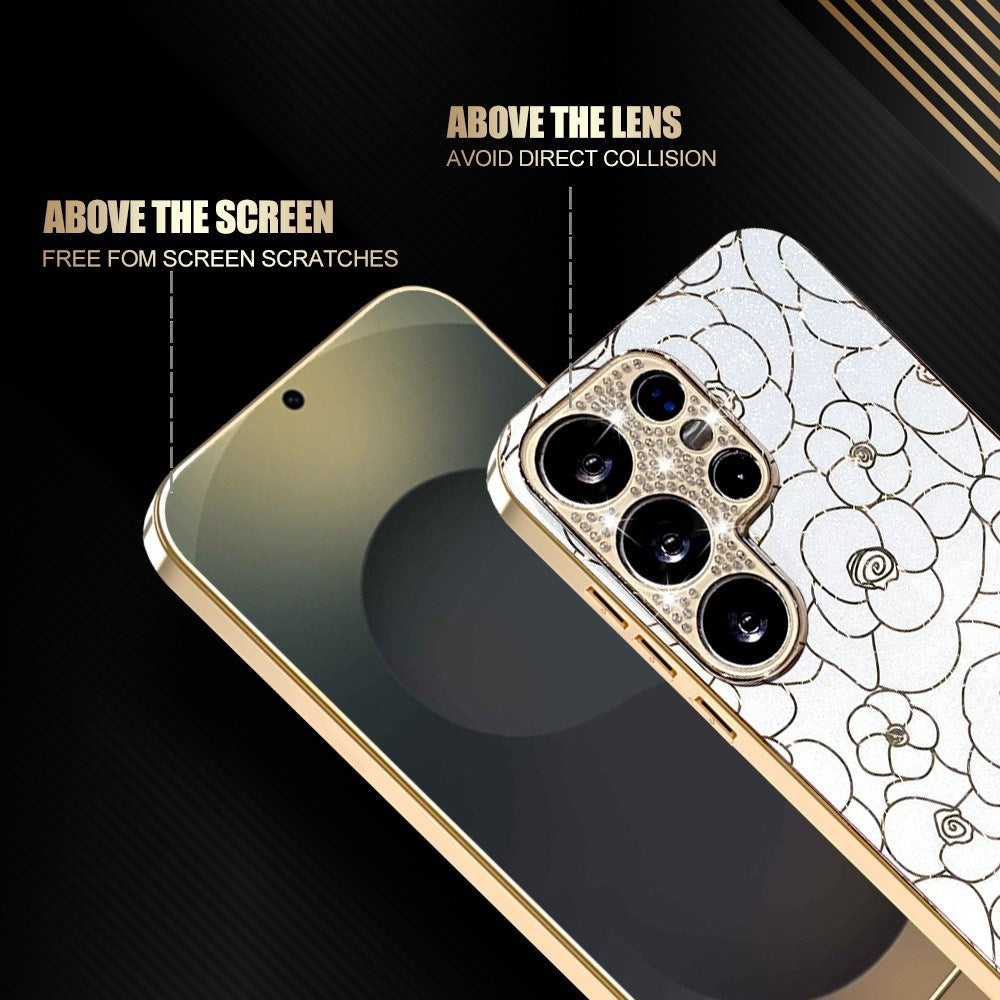 Samsung Galaxy S26 Ultra EIDERWOOD Hybrid Plast Skal m. Blommor & Diamant Kamera - Vit