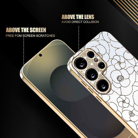 Samsung Galaxy S26 Ultra EIDERWOOD Hybrid Plast Skal m. Blommor & Diamant Kamera - Vit