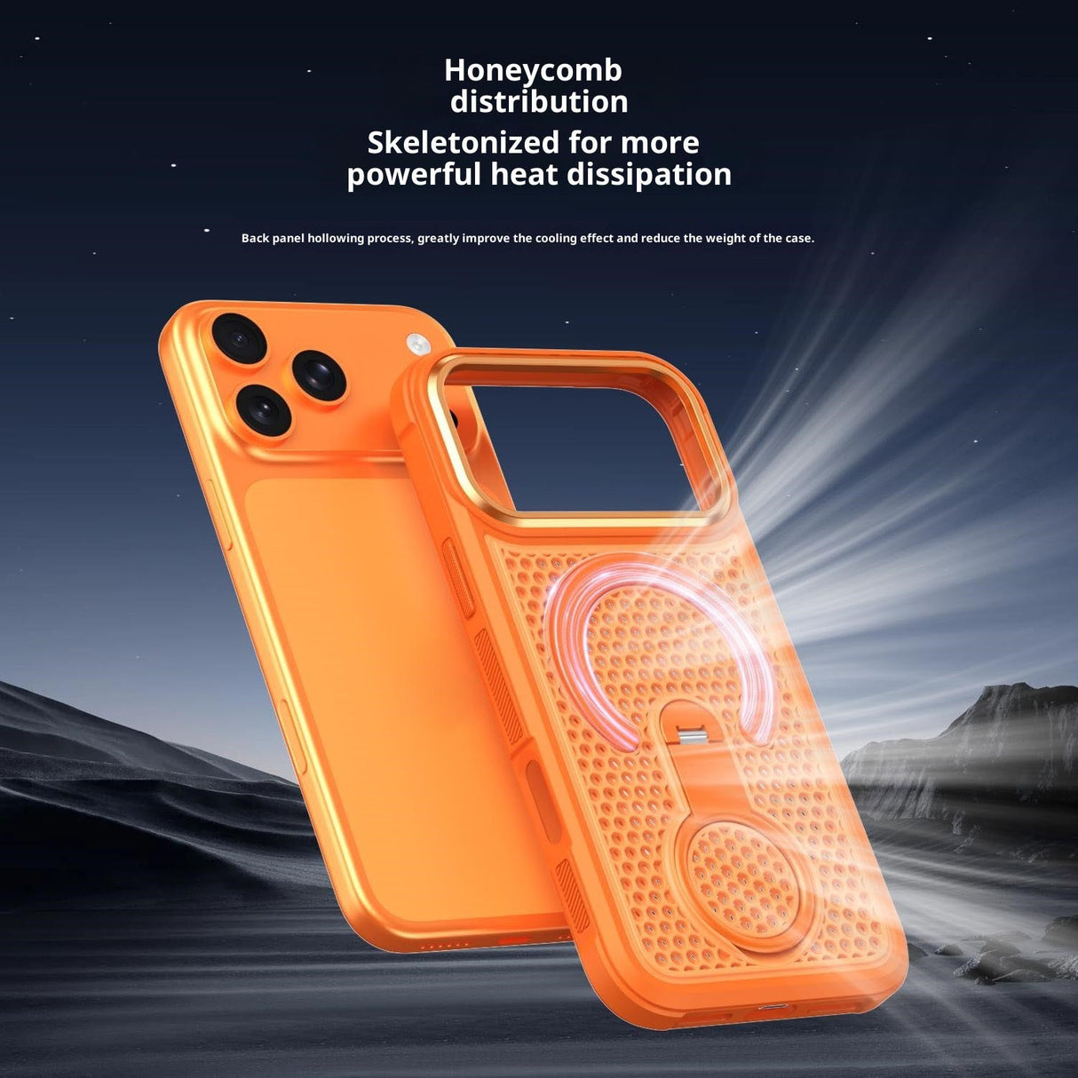 iPhone 17 Pro EIDERWOOD Hybridskal med Värmeavledning & 360° Roterande Stativ - MagSafe Kompatibel - Orange