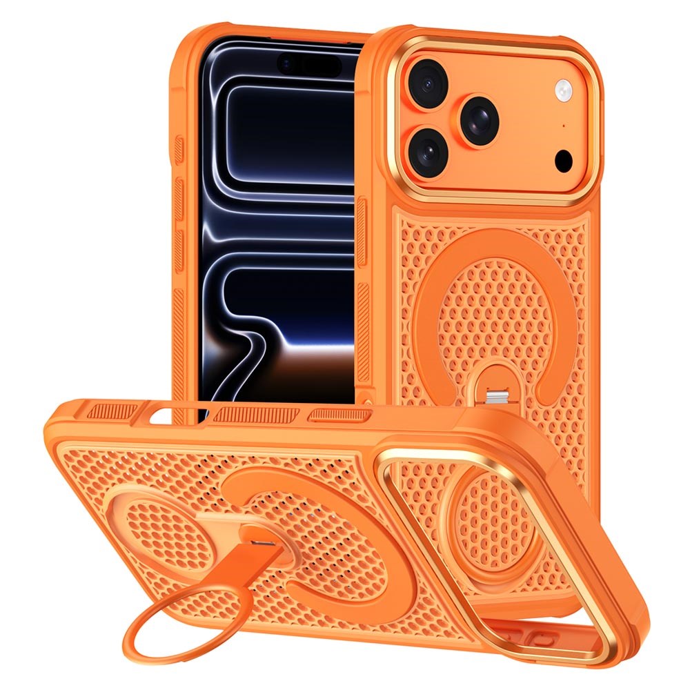 iPhone 17 Pro Max EIDERWOOD Hybridskal med Värmeavledning & 360° Roterande Stativ - MagSafe Kompatibel - Orange