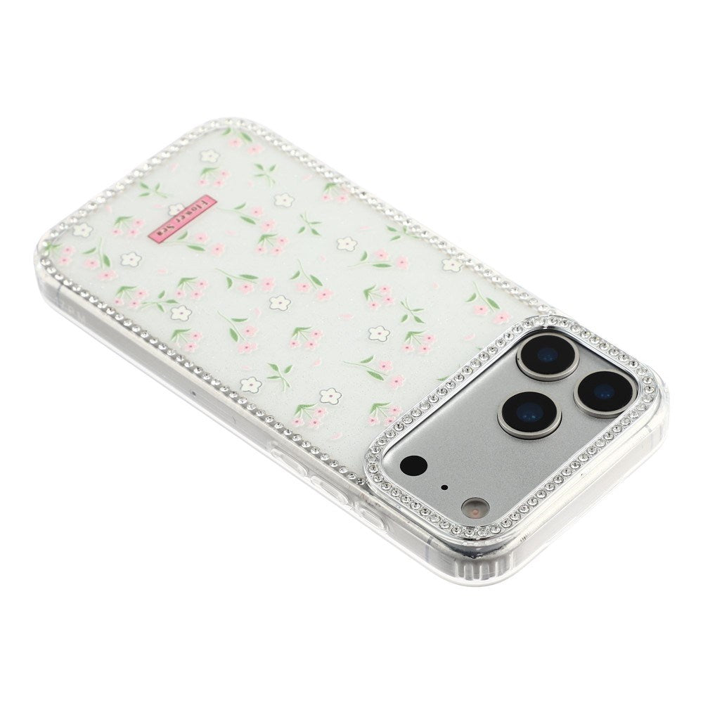 iPhone 17 Pro Max EIDERWOOD Hybridskal med Strass & Blommönster - Vit / Vårblommor