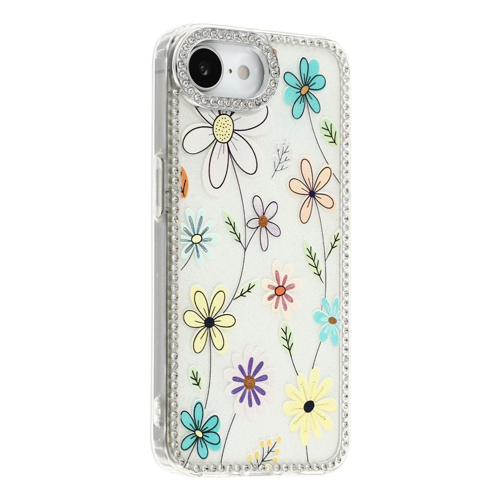 iPhone 17e / 16e EIDERWOOD Hybridskal med Strass & Blommönster - Vit / Flerfärgad Blommor