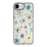 iPhone 17e / 16e EIDERWOOD Hybridskal med Strass & Blommönster - Vit / Flerfärgad Blommor