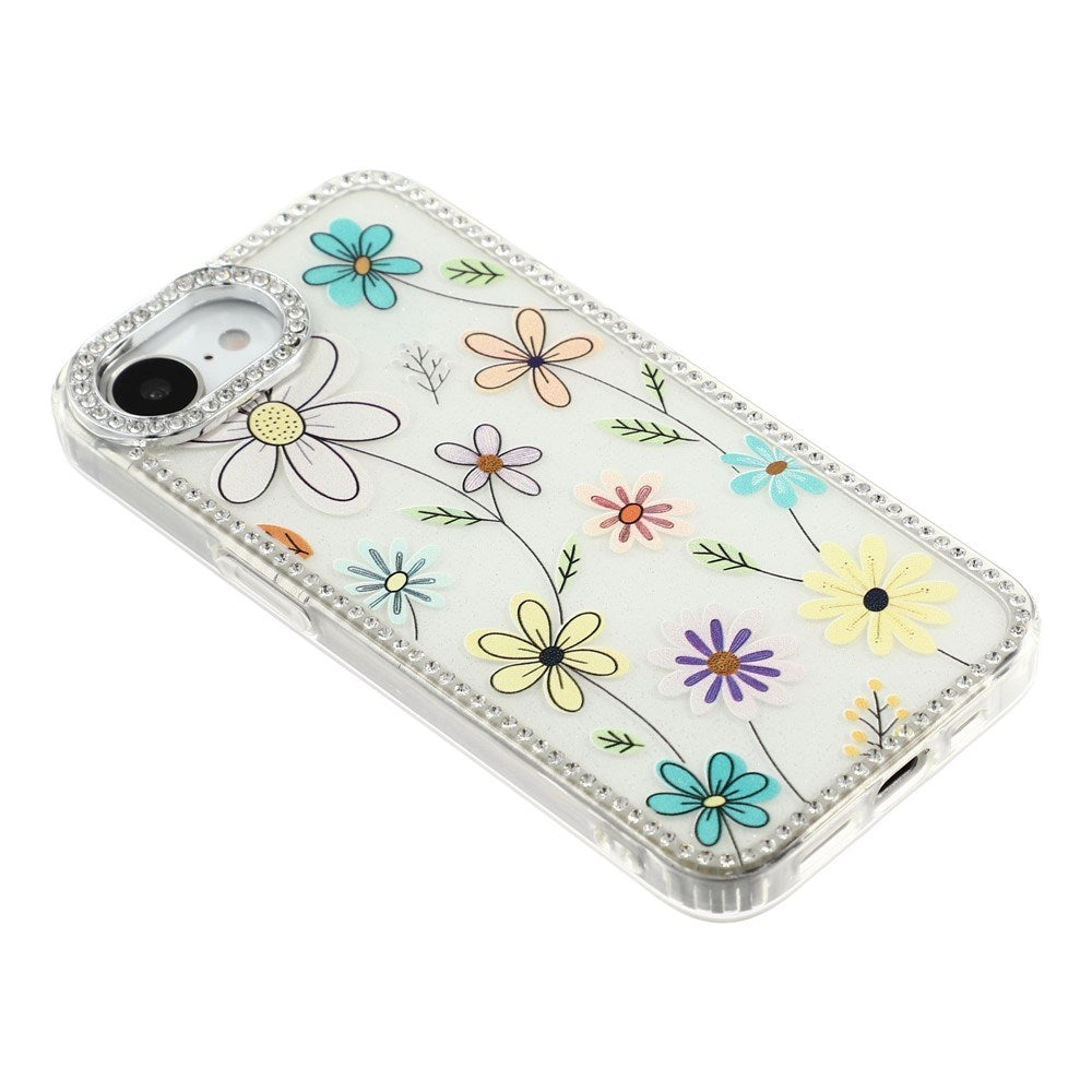 iPhone 17e / 16e EIDERWOOD Hybridskal med Strass & Blommönster - Vit / Flerfärgad Blommor