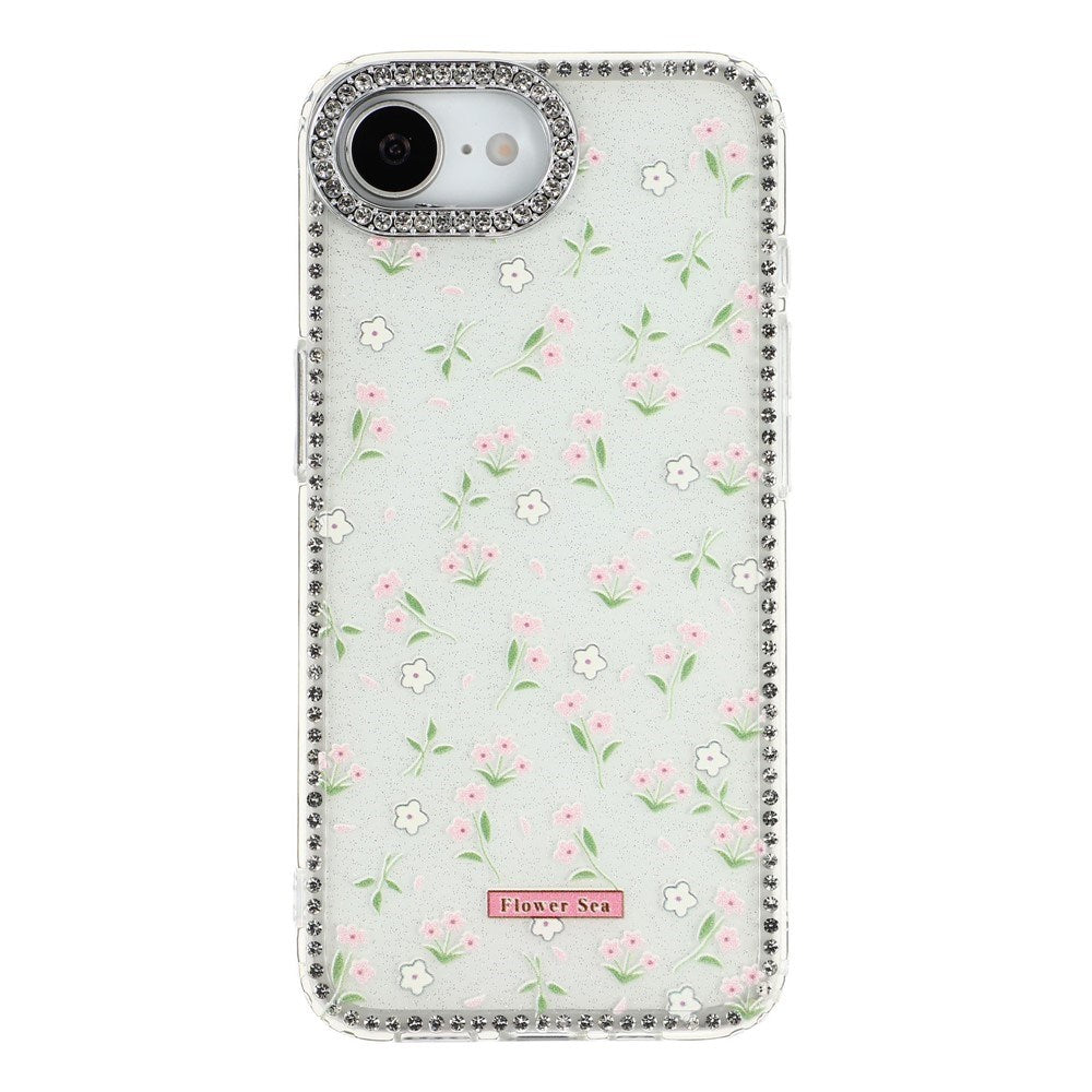 iPhone 17e / 16e EIDERWOOD Hybridskal med Strass & Blommönster - Vit / Vårblommor