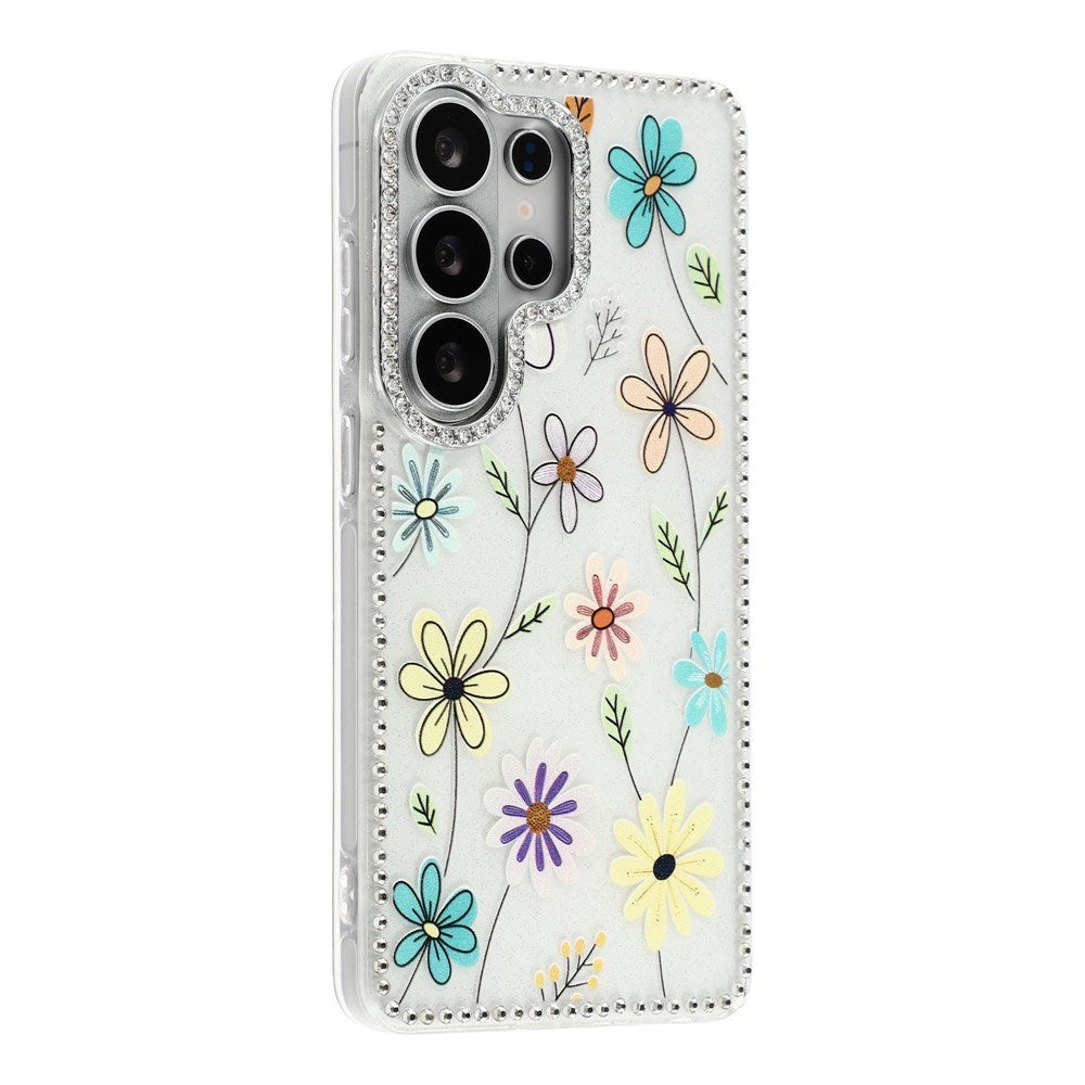 Samsung Galaxy S26 Ultra EIDERWOOD Hybridskal med Strass & Blommönster - Vit / Flerfärgade Blommor