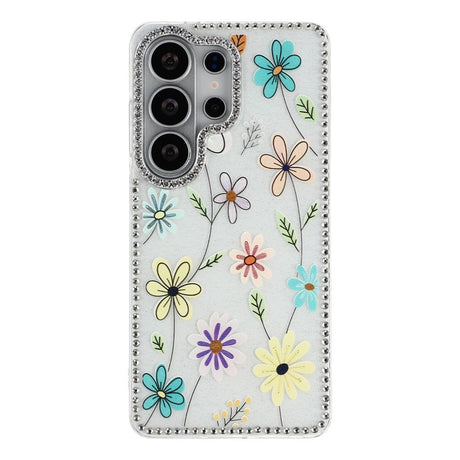Samsung Galaxy S26 Ultra EIDERWOOD Hybridskal med Strass & Blommönster - Vit / Flerfärgade Blommor